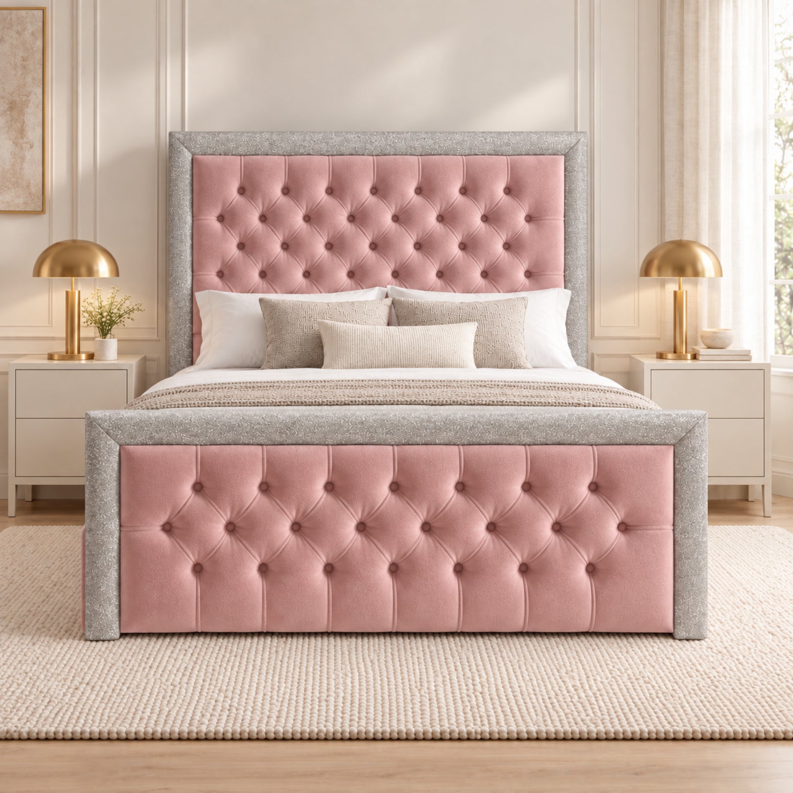 Venice Glitter Border Upholstered Soft Velvet Bed Frame