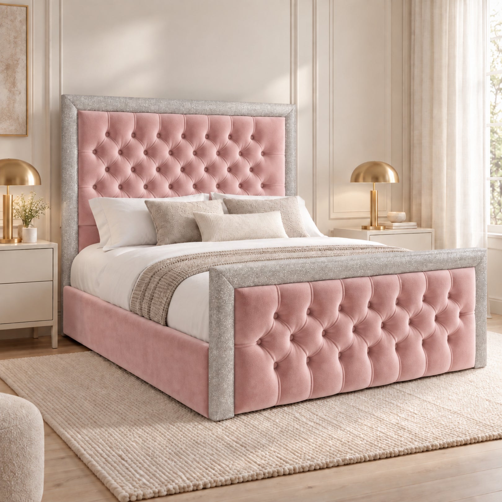 Venice Glitter Border Upholstered Soft Velvet Bed Frame