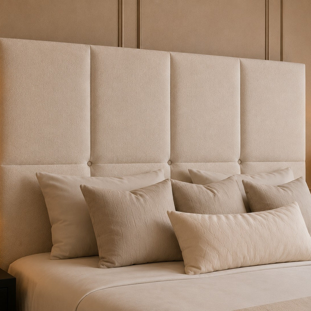 Vicenza Grid Square Panelled Tall Headboard Upholstered Bed Frame