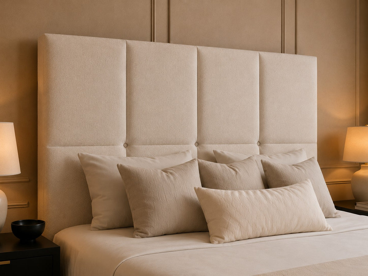 Vicenza Grid Square Panelled Tall Headboard Upholstered Bed Frame