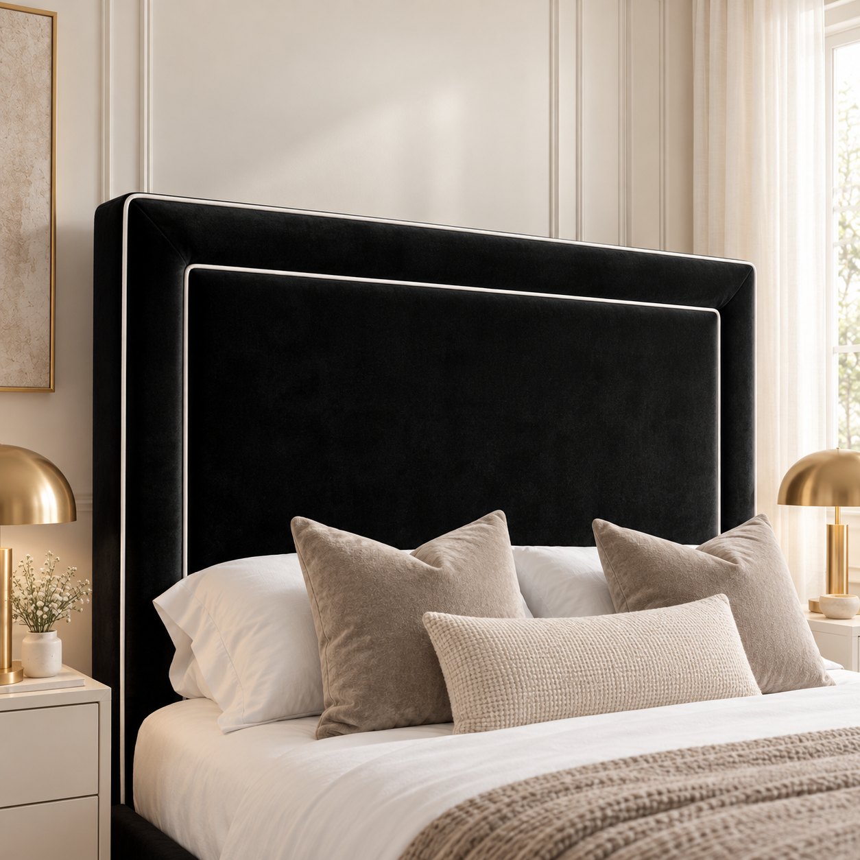 Vieste bed in black, headboard close-up