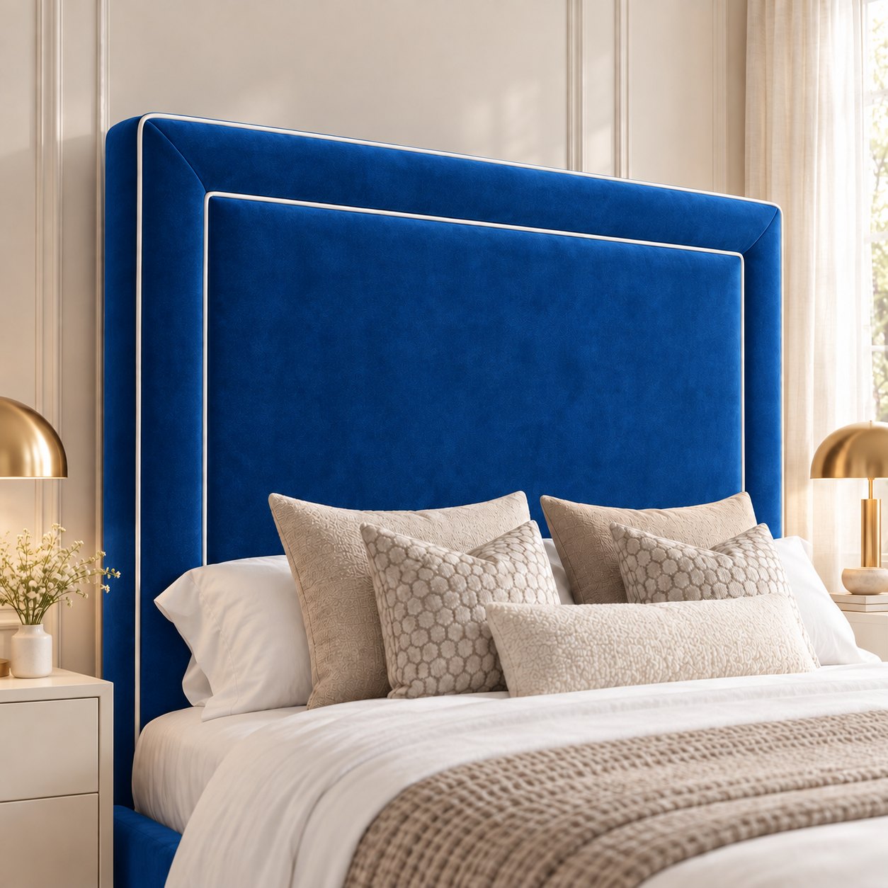 Vieste bed in blue, headboard close-up
