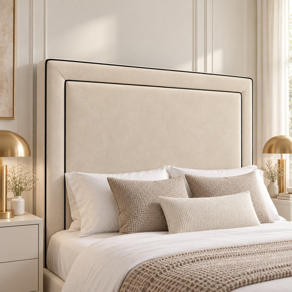 Vieste bed in cream, headboard close-up