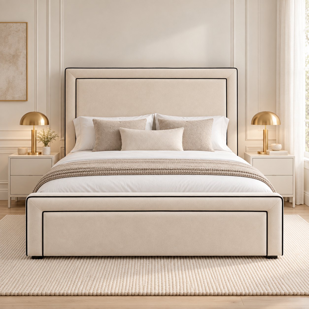 Vieste bed in cream, front view