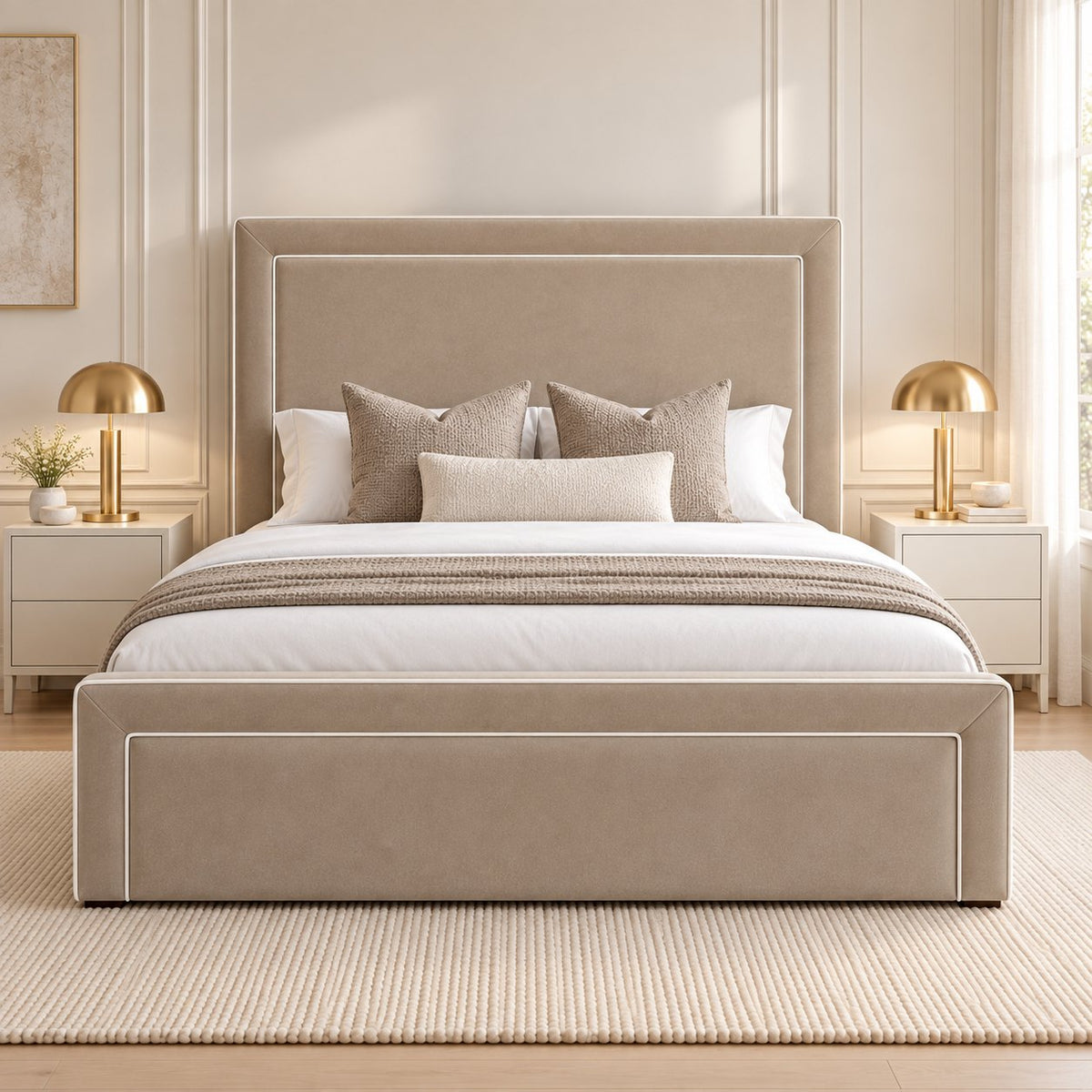Vieste bed in pebble, front view