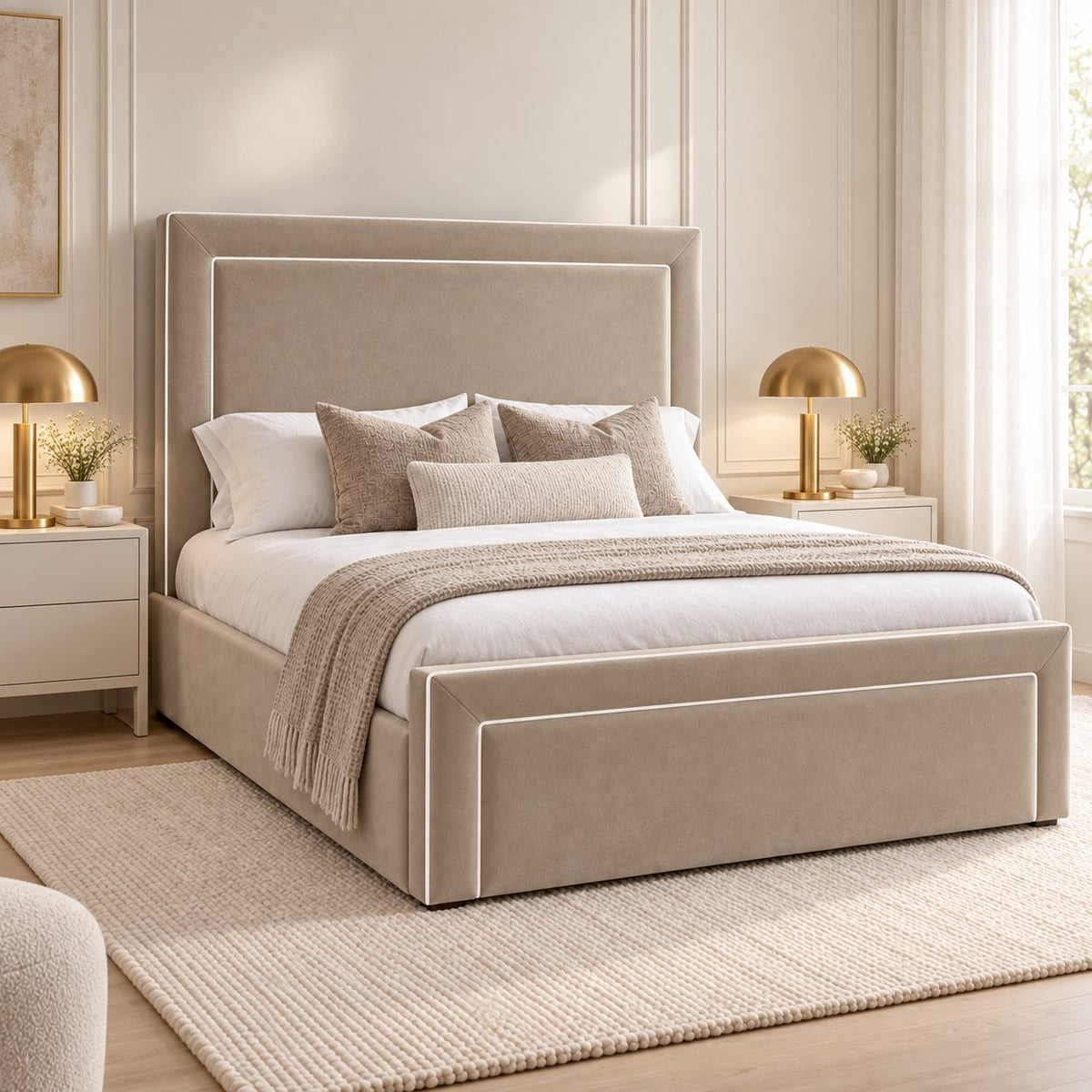 Vieste bed in pebble, side view
