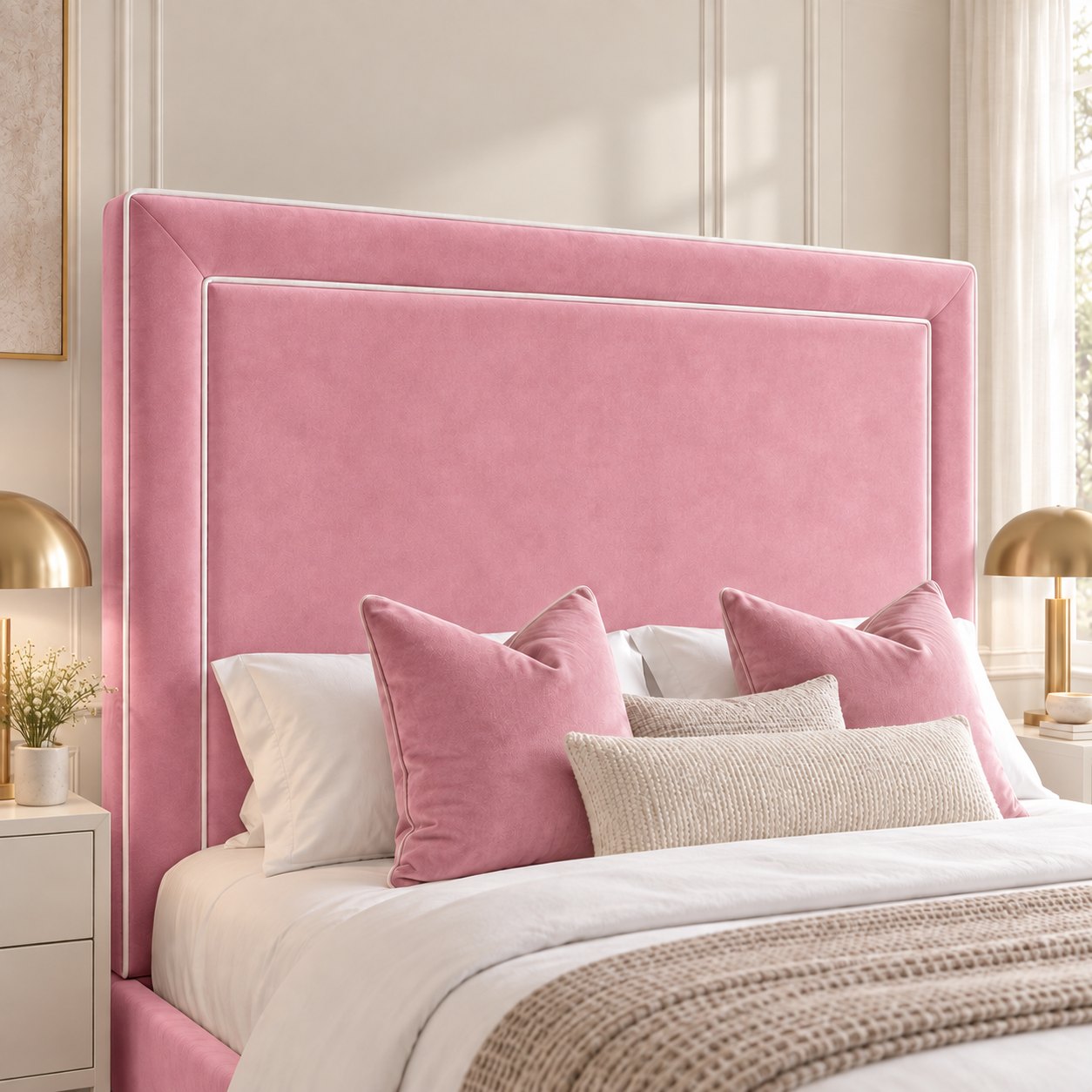Vieste bed in pink, headboard close-up
