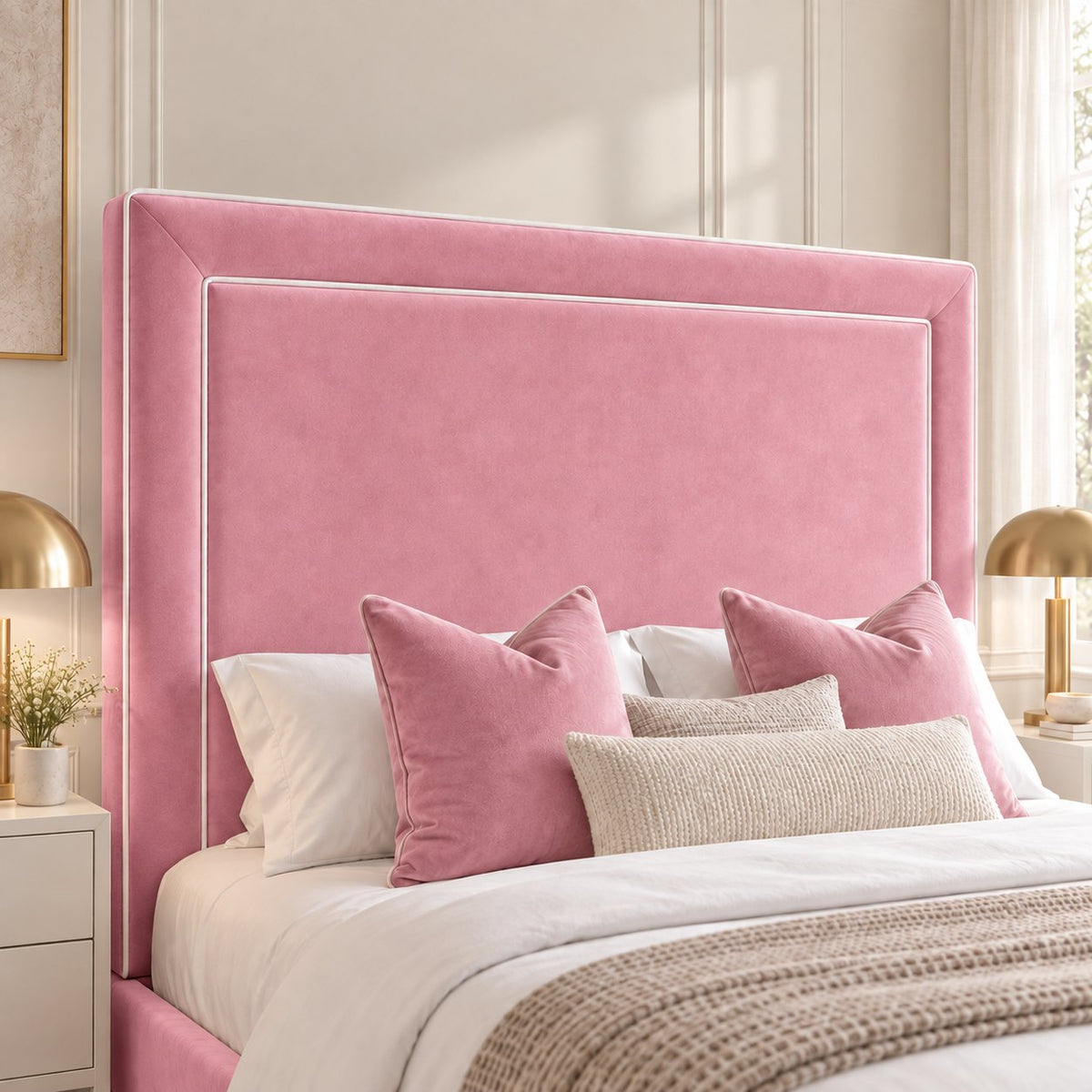 Vieste bed in pink, headboard close-up