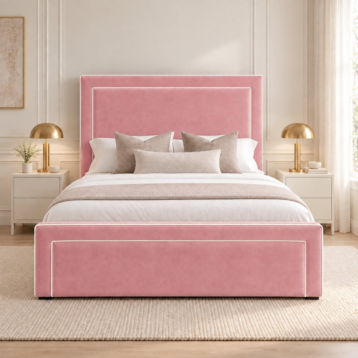 Vieste bed in pink, front view