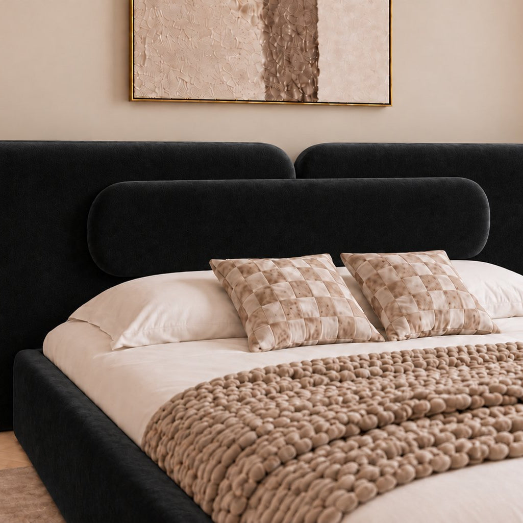 Viterbo bed in black, headboard close-up