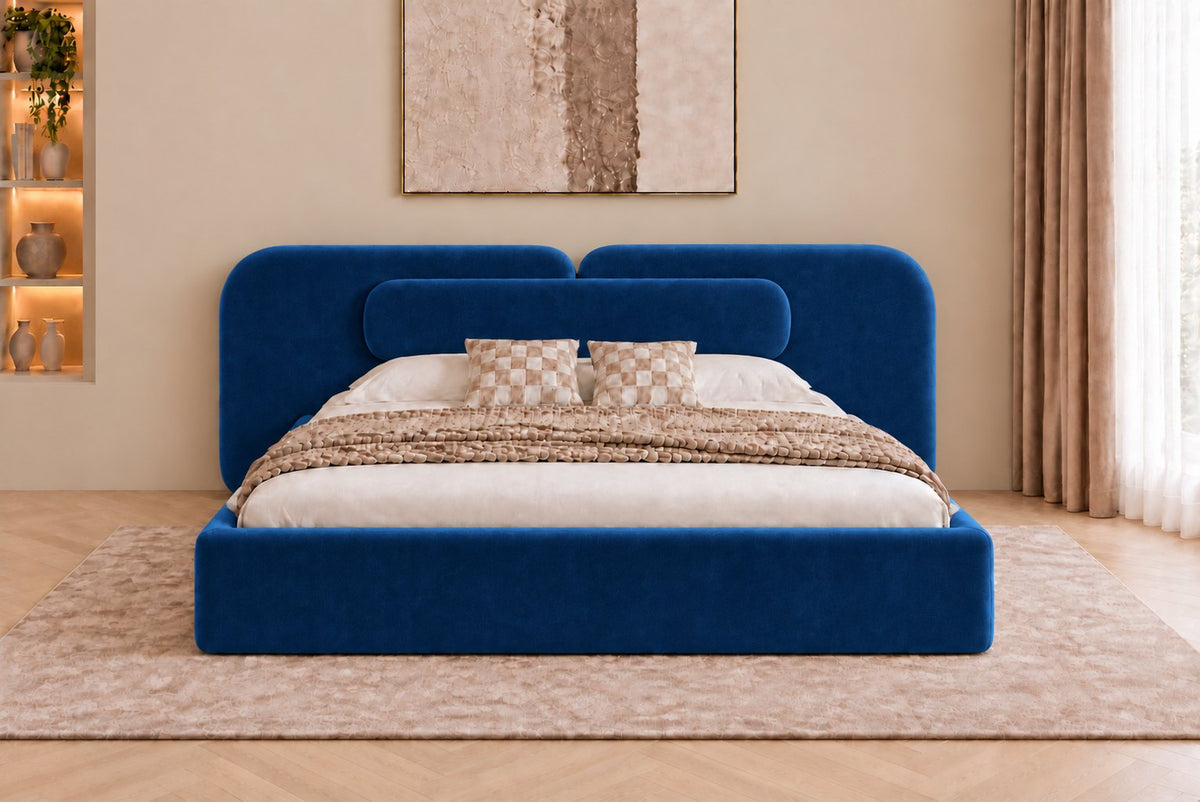 Viterbo bed in blue, front view