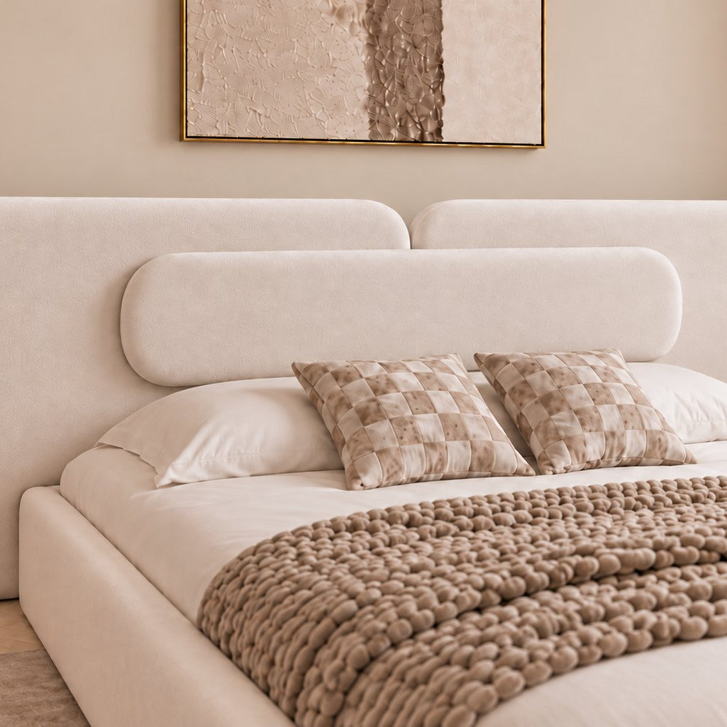 Viterbo bed in cream, headboard close-up