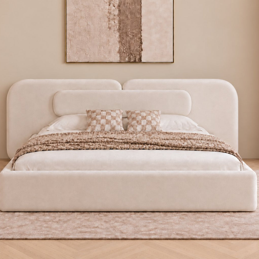 Viterbo bed in cream, front view