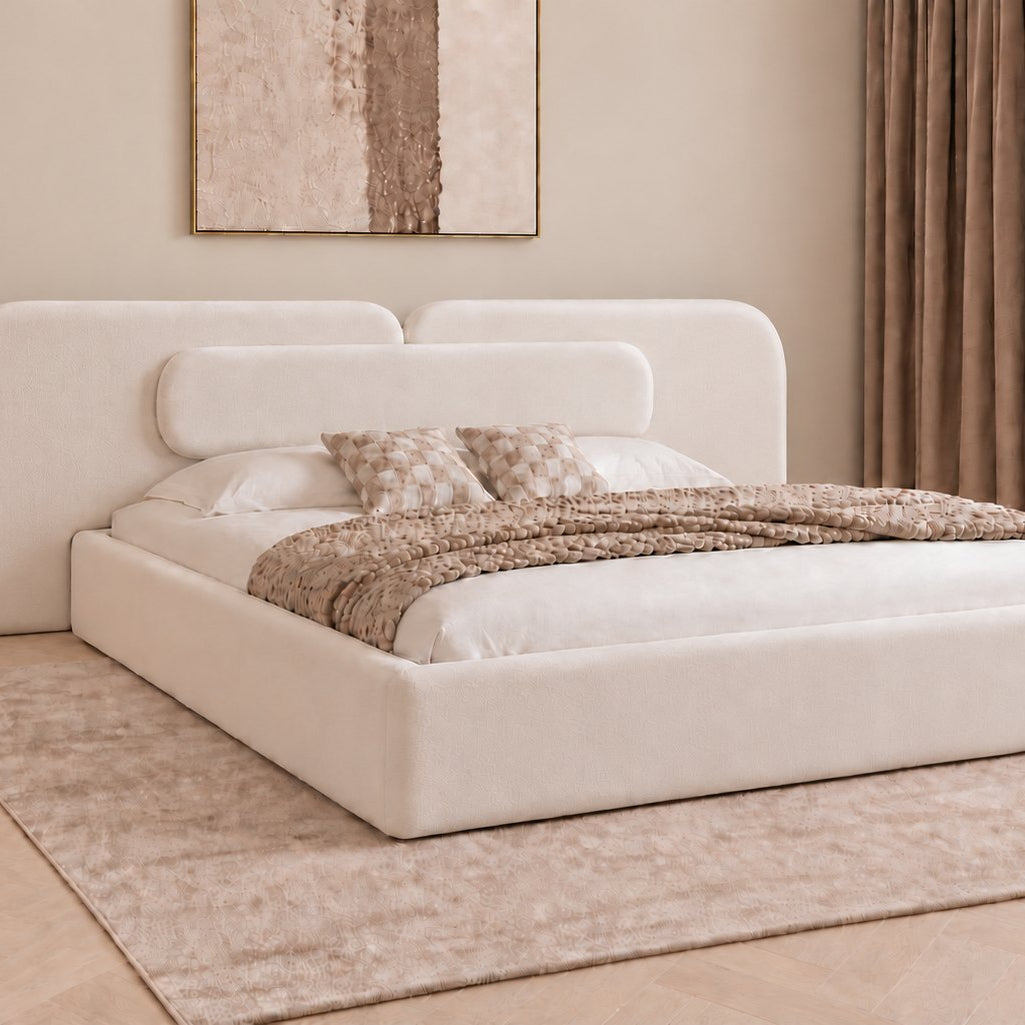 Viterbo bed in cream, side view