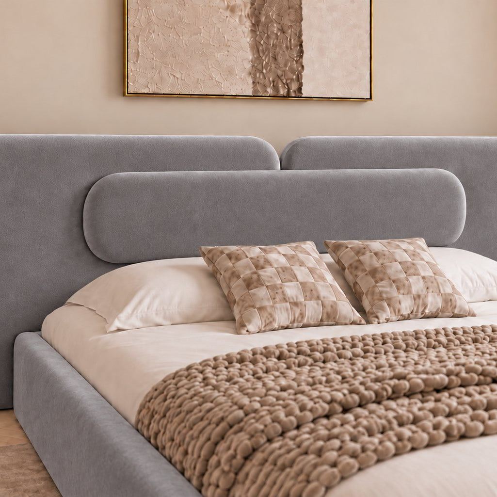 Viterbo bed in grey, headboard close-up