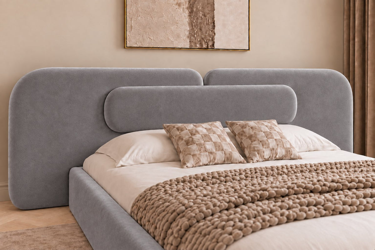 Viterbo bed in grey, headboard close-up