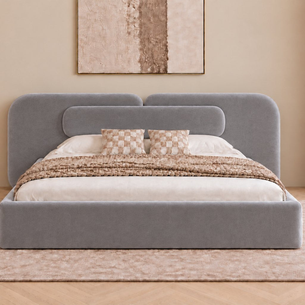 Viterbo bed in grey, front view