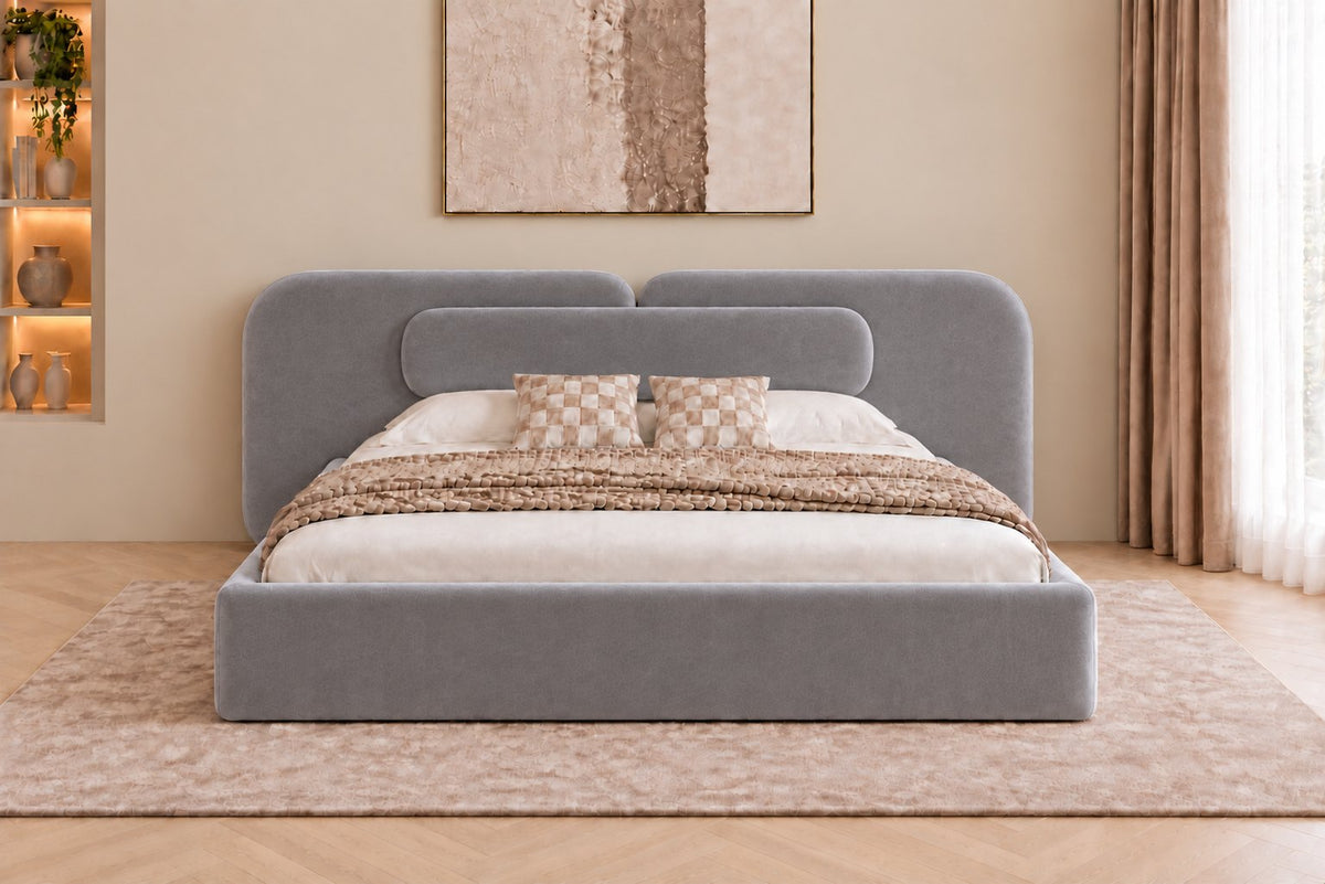 Viterbo bed in grey, front view