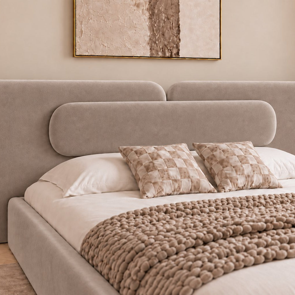 Viterbo bed in pebble, headboard close-up