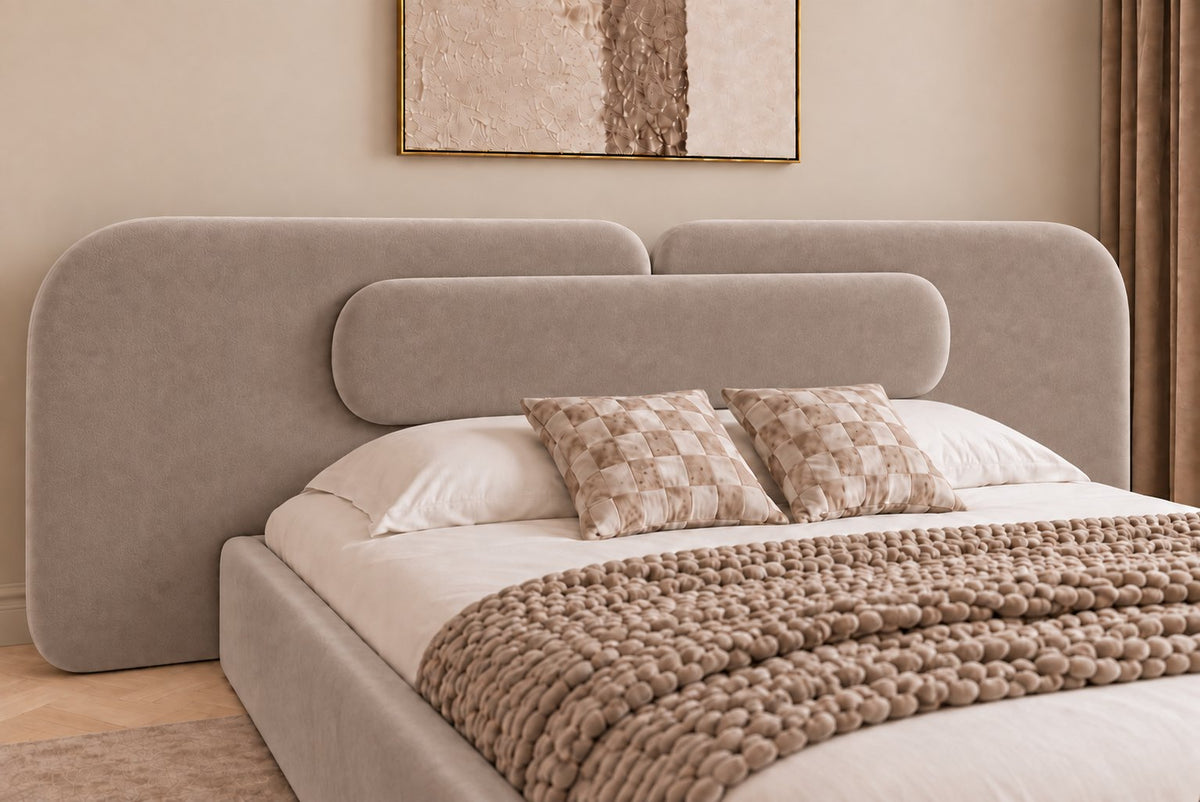 Viterbo bed in pebble, headboard close-up