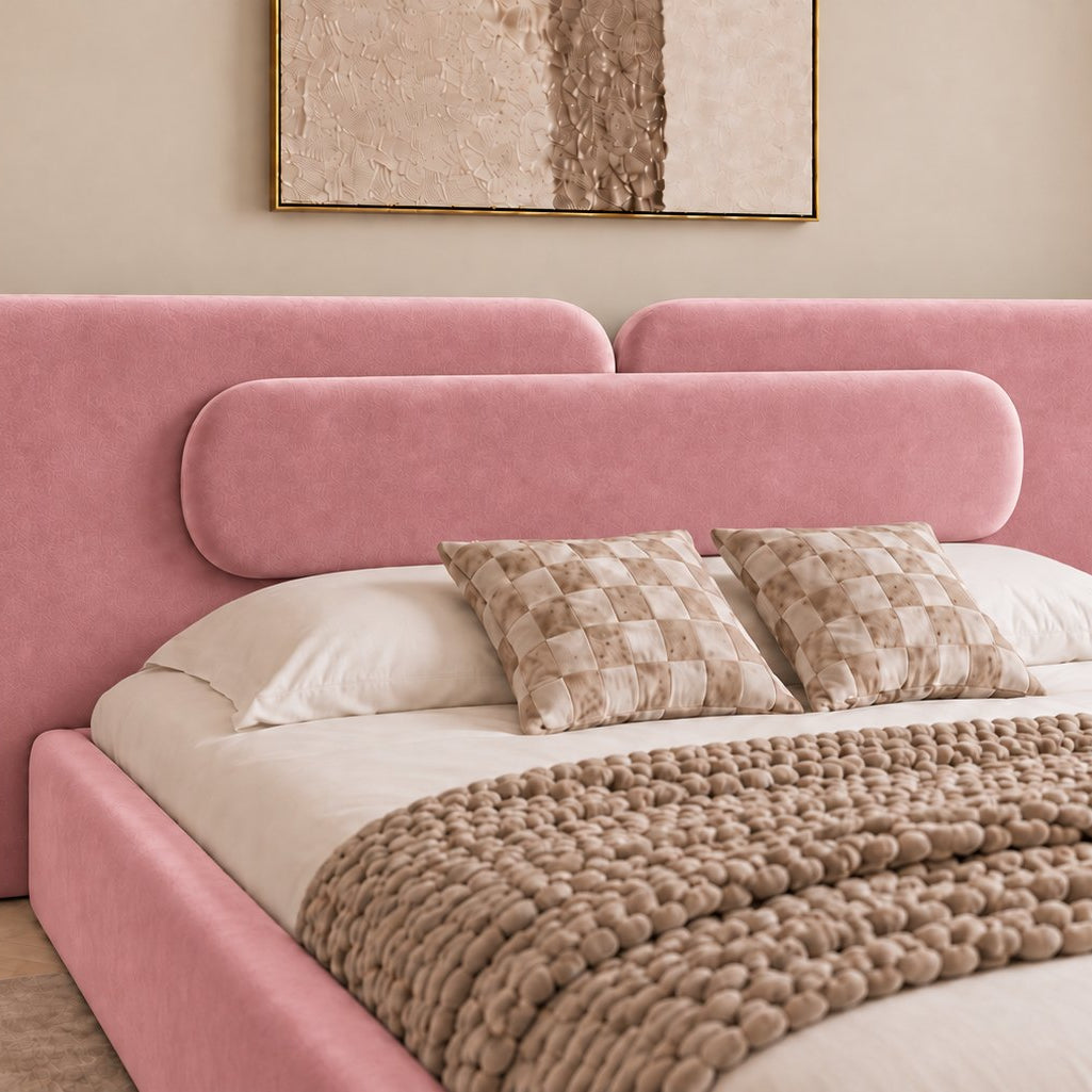 Viterbo bed in pink, headboard close-up