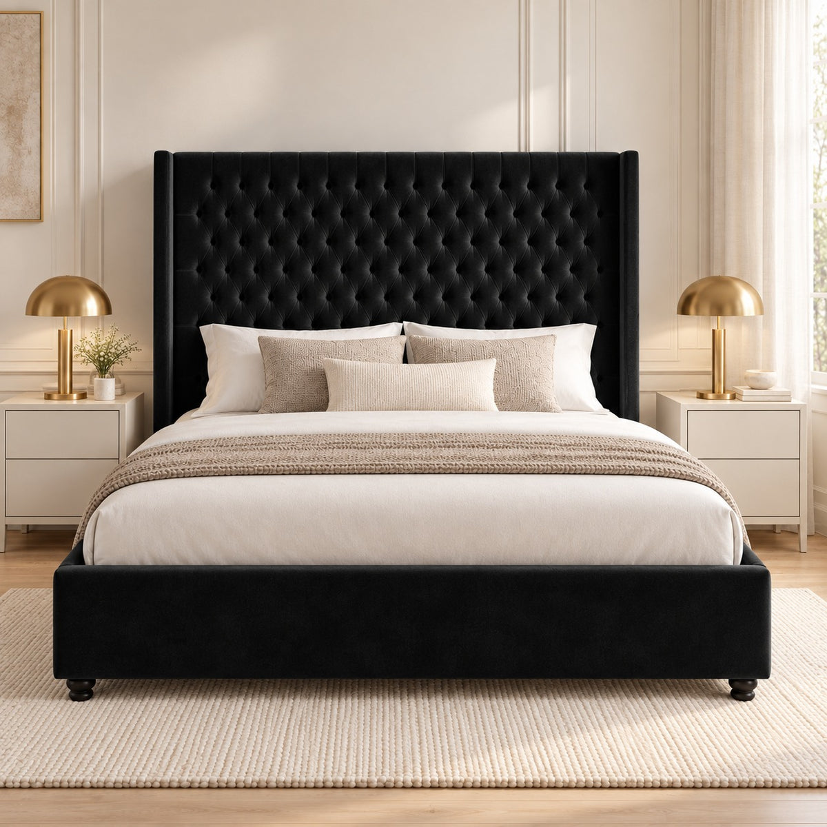 Volta Straight Winged Upholstered Soft Velvet Bed Frame