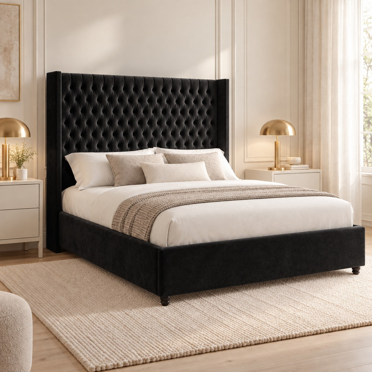 Volta Straight Winged Upholstered Soft Velvet Bed Frame