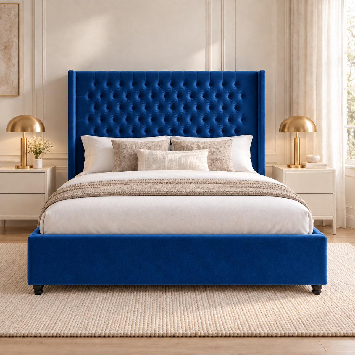 Volta Straight Winged Upholstered Soft Velvet Bed Frame