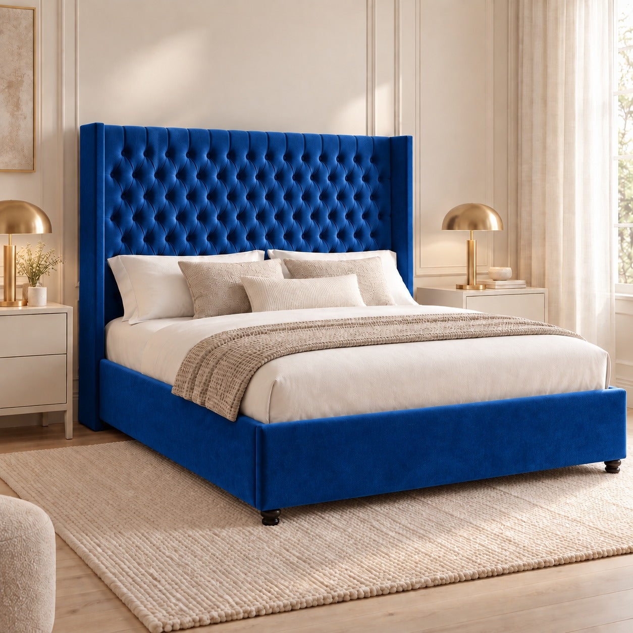 Volta Straight Winged Upholstered Soft Velvet Bed Frame