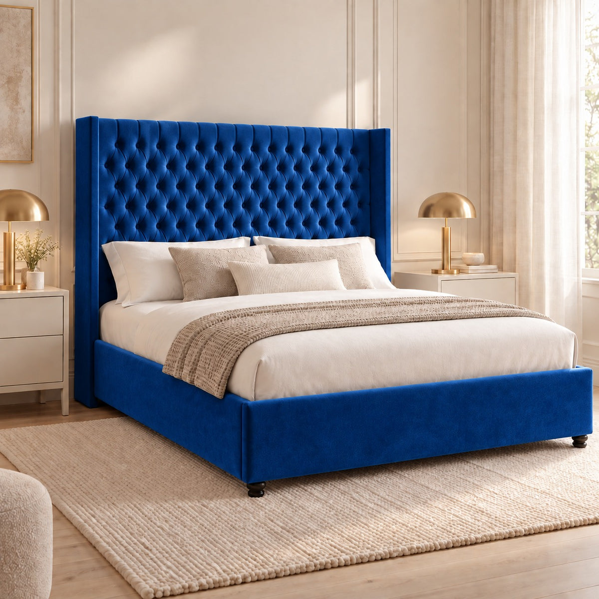 Volta Straight Winged Upholstered Soft Velvet Bed Frame