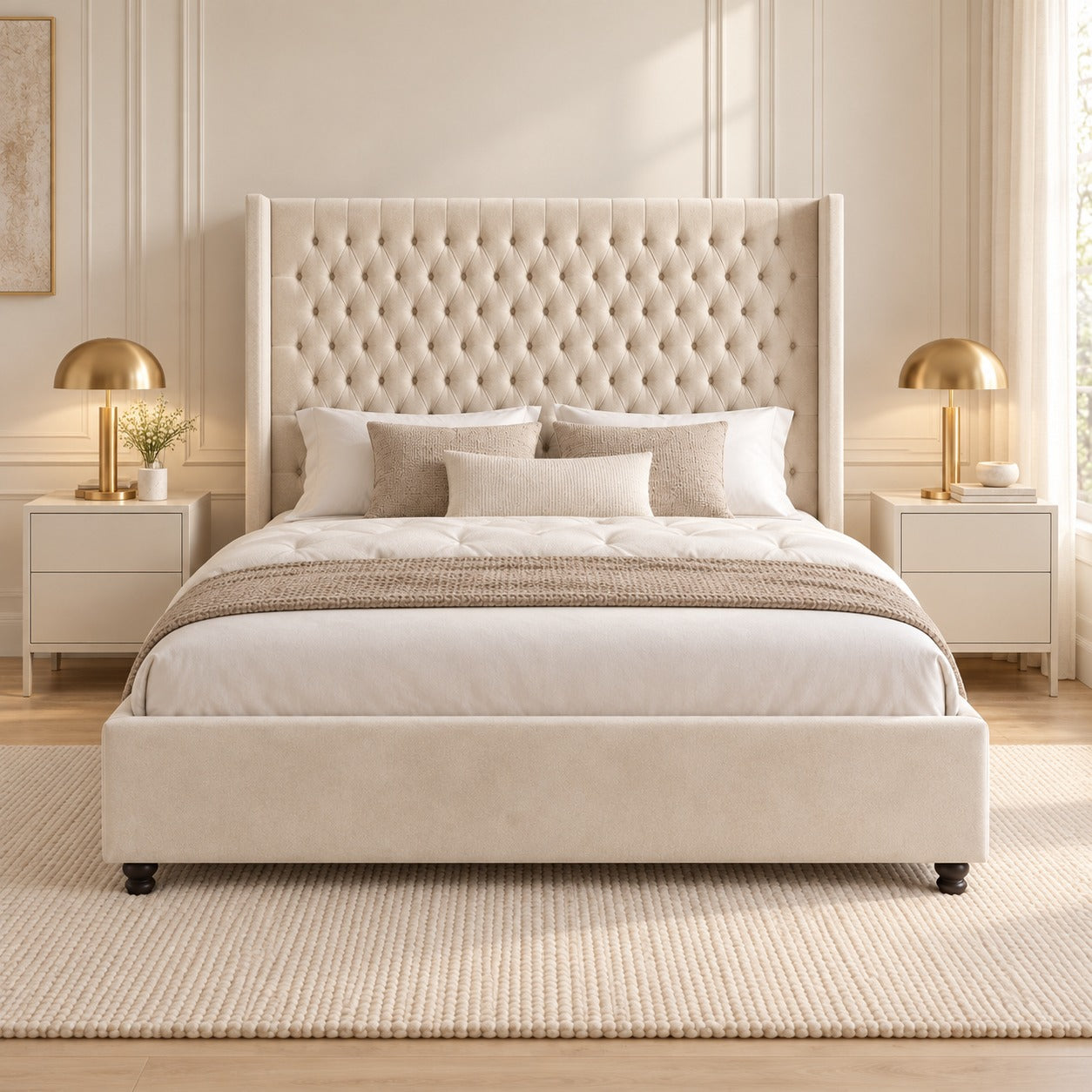 Volta Straight Winged Upholstered Soft Velvet Bed Frame