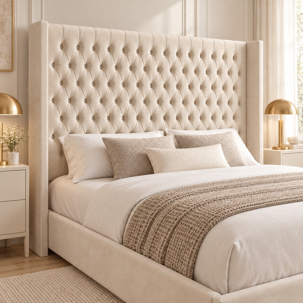 Volta Straight Winged Upholstered Soft Velvet Bed Frame