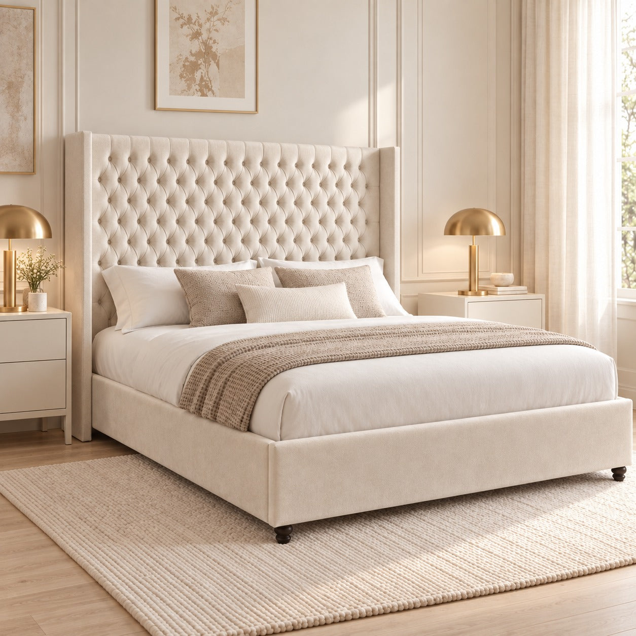 Volta Straight Winged Upholstered Soft Velvet Bed Frame