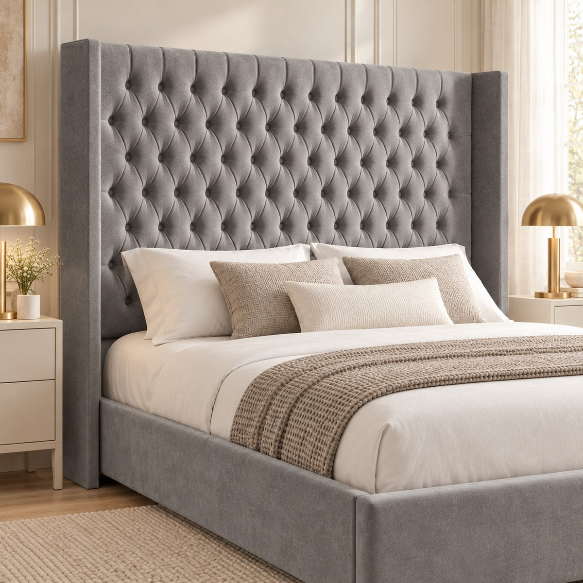 Volta Straight Winged Upholstered Soft Velvet Bed Frame