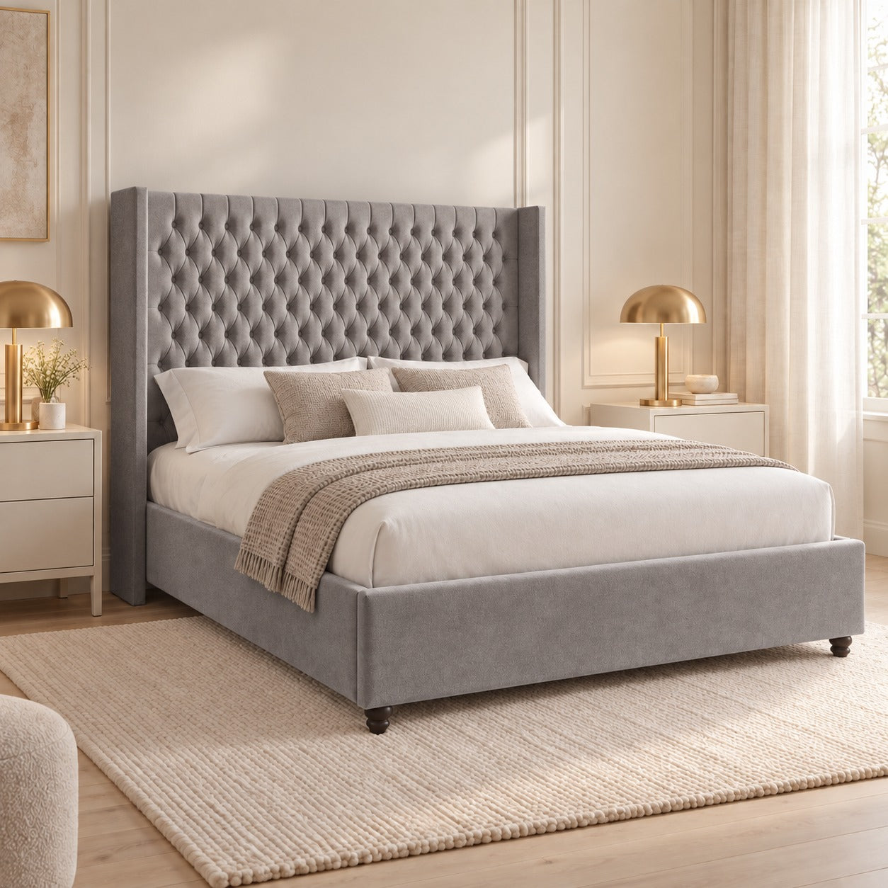 Volta Straight Winged Upholstered Soft Velvet Bed Frame