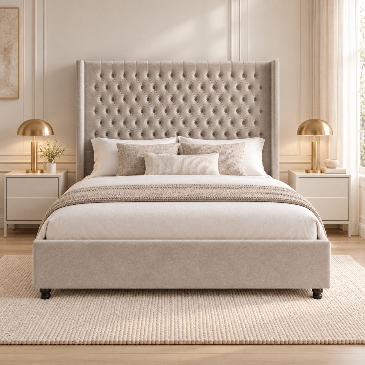 Volta Straight Winged Upholstered Soft Velvet Bed Frame