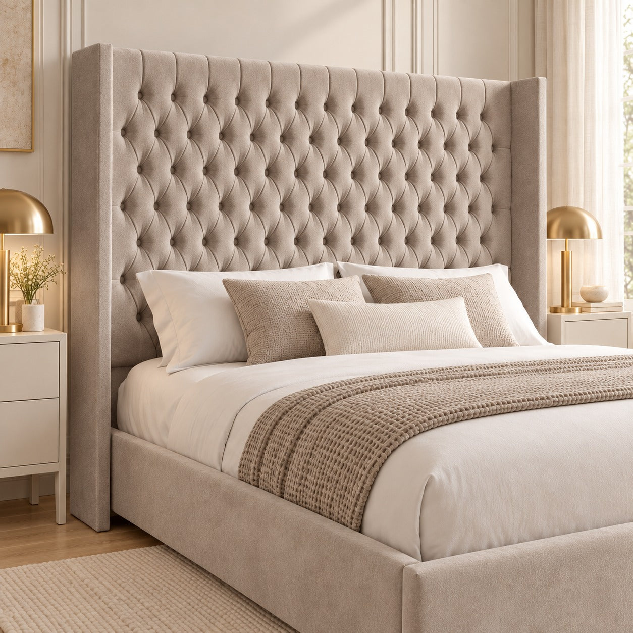 Volta Straight Winged Upholstered Soft Velvet Bed Frame