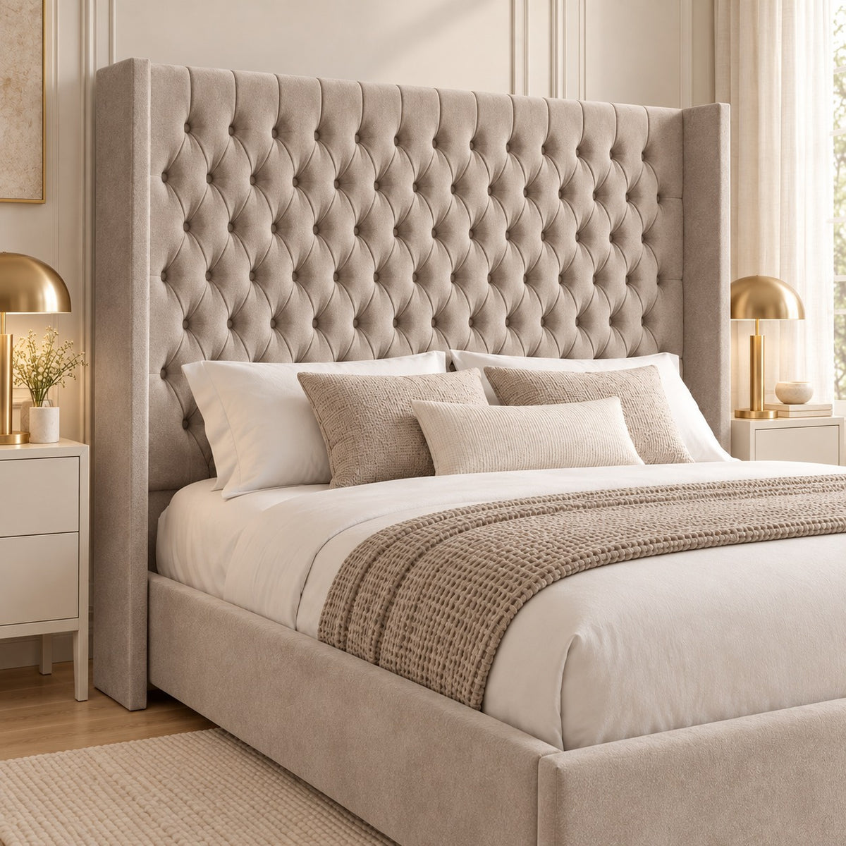 Volta Straight Winged Upholstered Soft Velvet Bed Frame