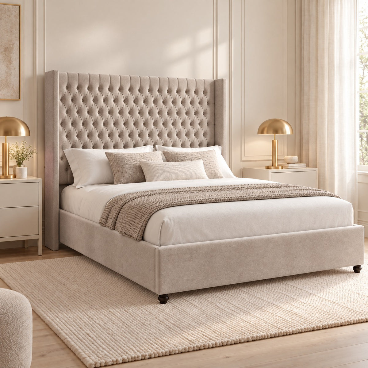 Volta Straight Winged Upholstered Soft Velvet Bed Frame