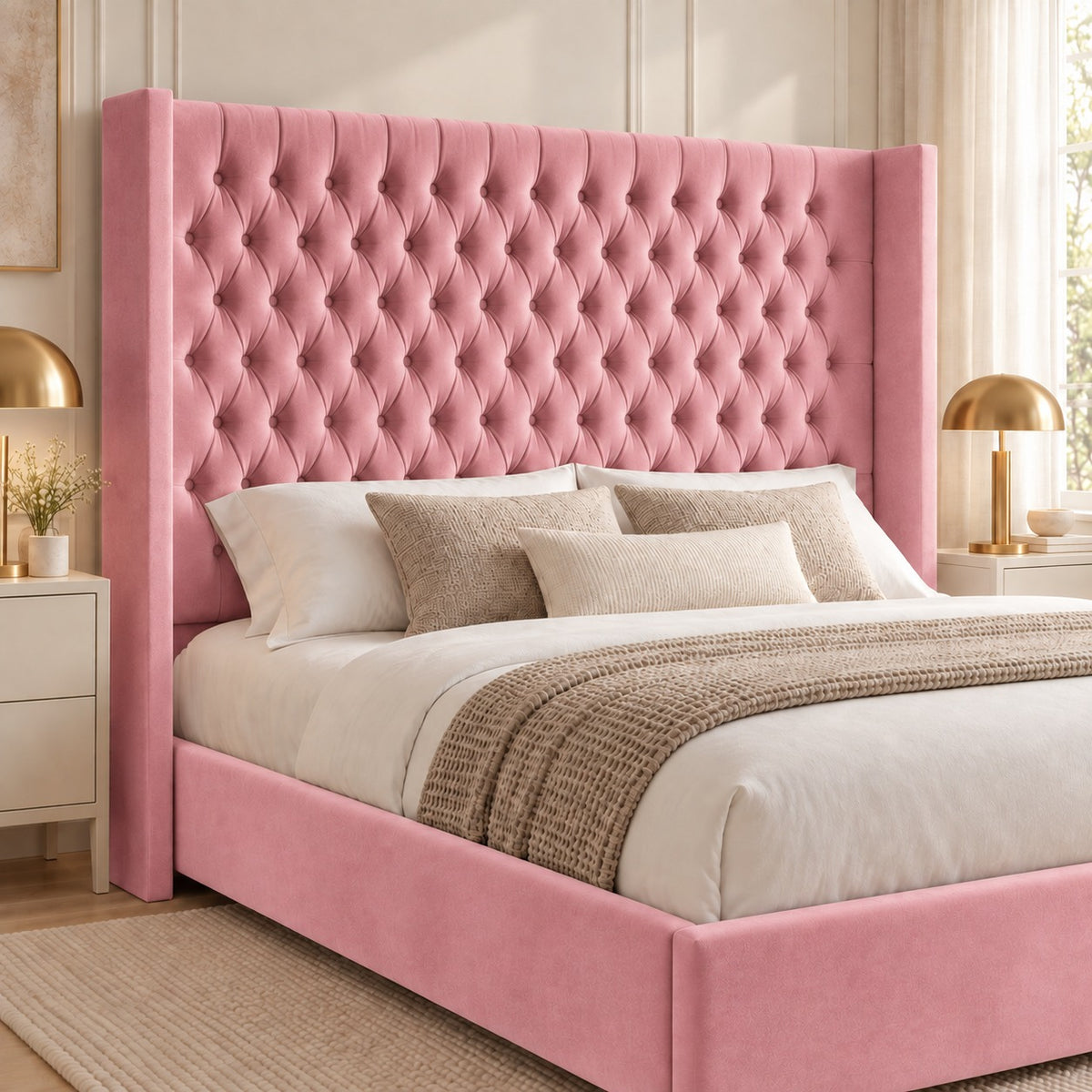 Volta Straight Winged Upholstered Soft Velvet Bed Frame