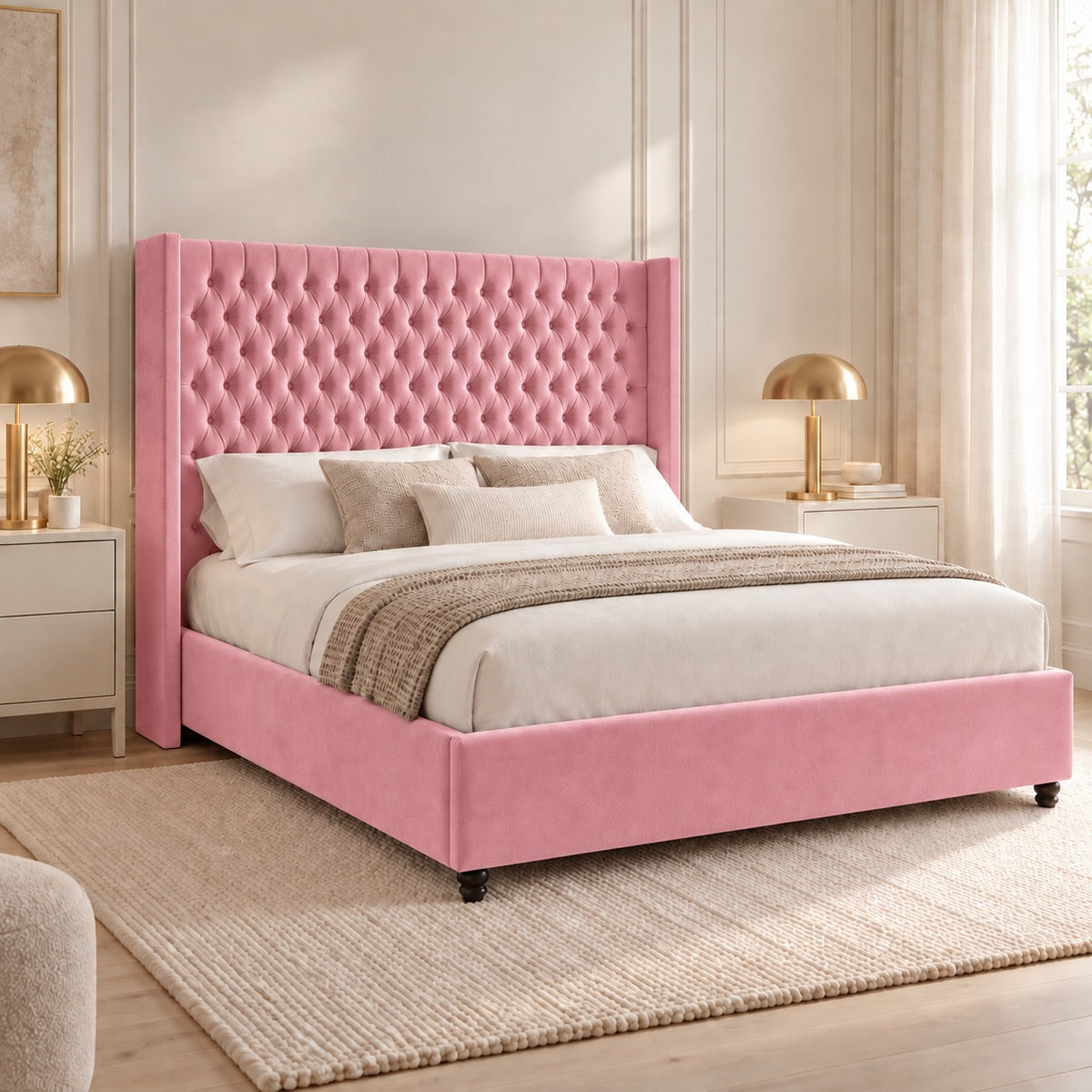 Volta Straight Winged Upholstered Soft Velvet Bed Frame