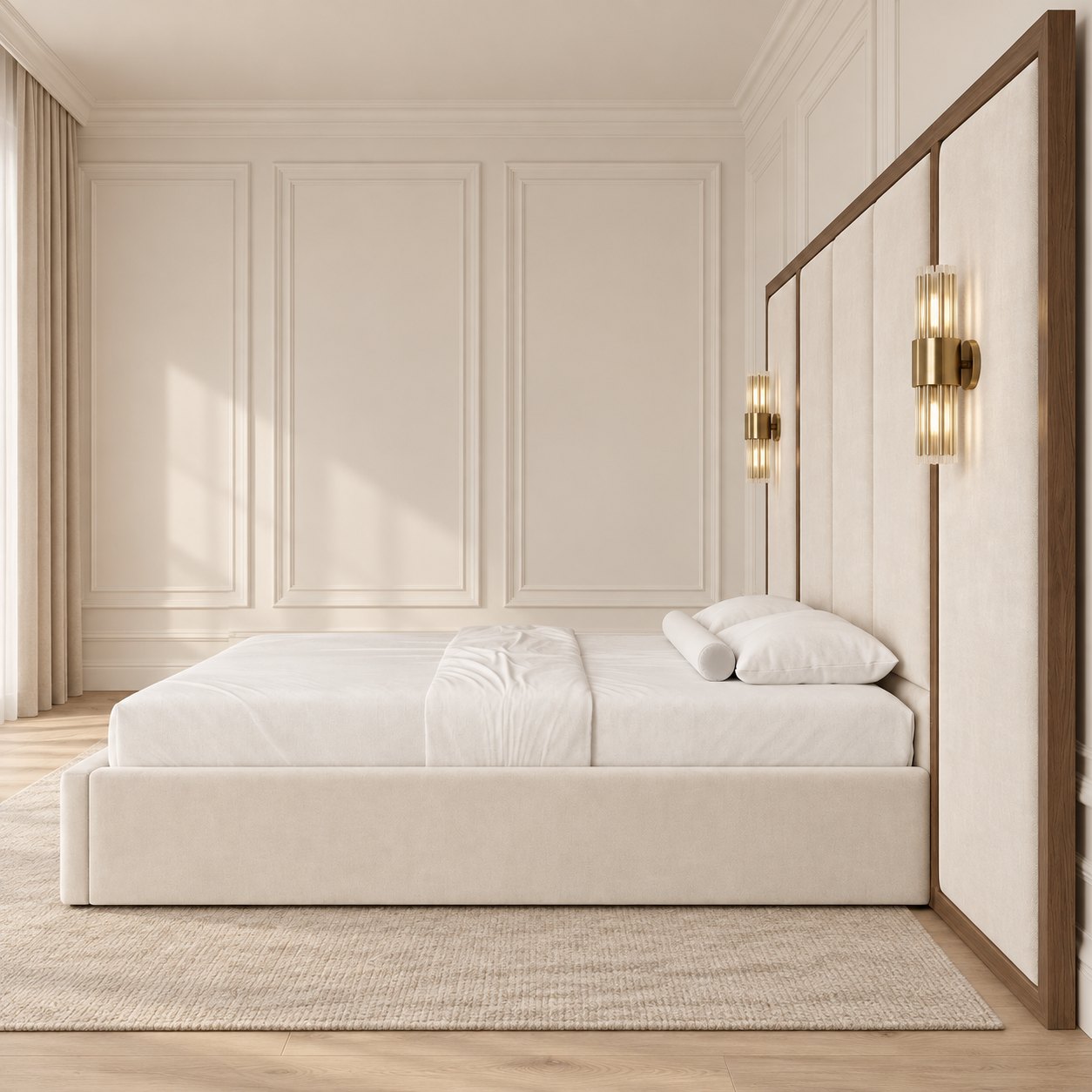Volterra bed in cream, side view