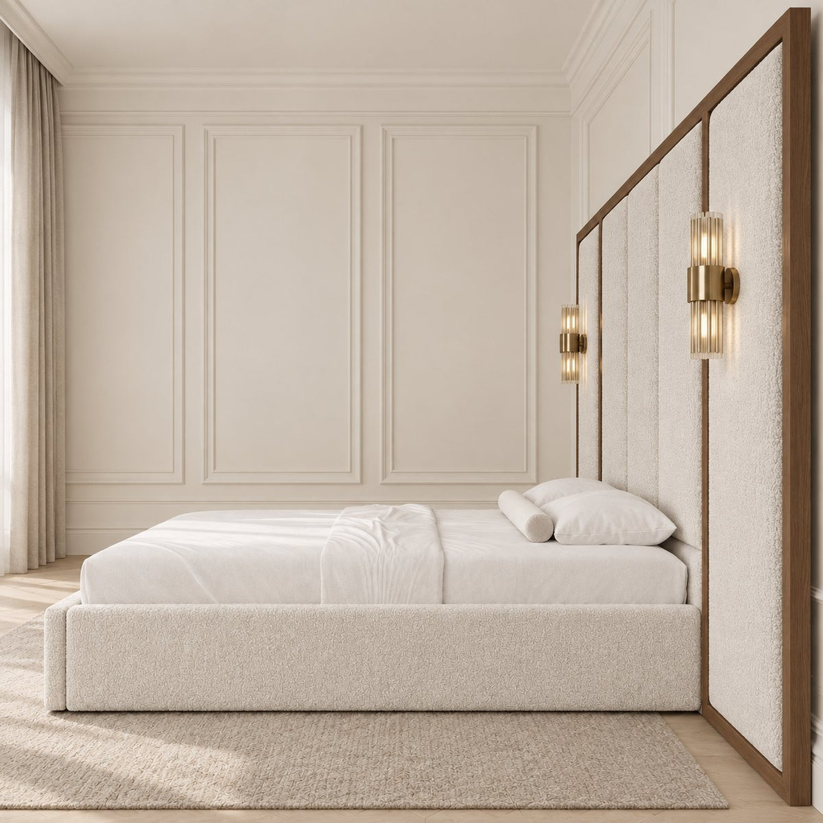 Volterra bed in ivory teddy, side view