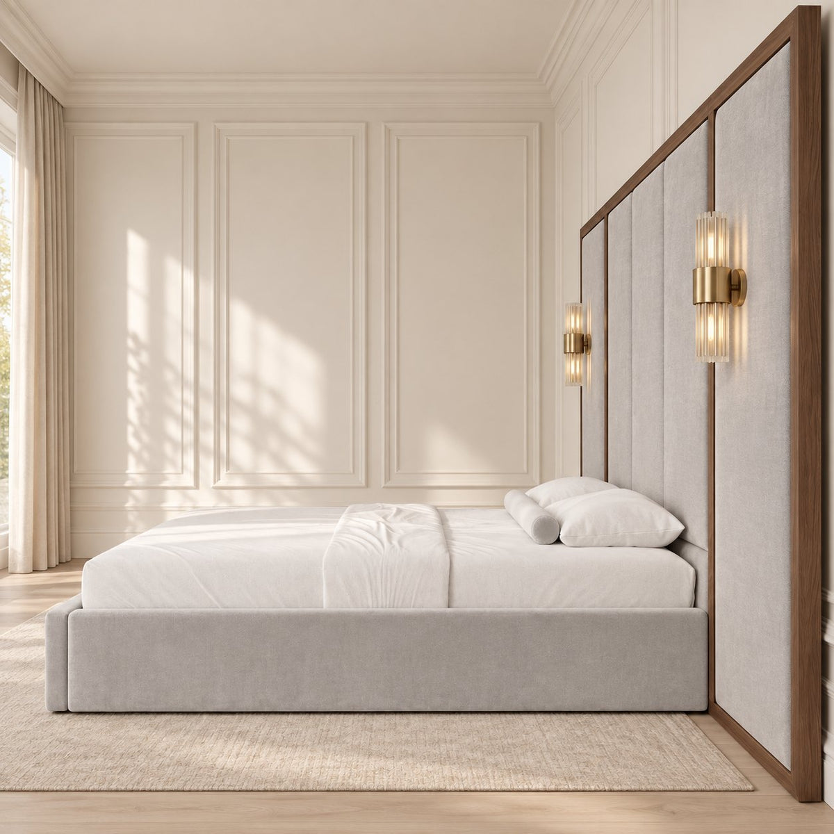 Volterra bed in light grey, side view