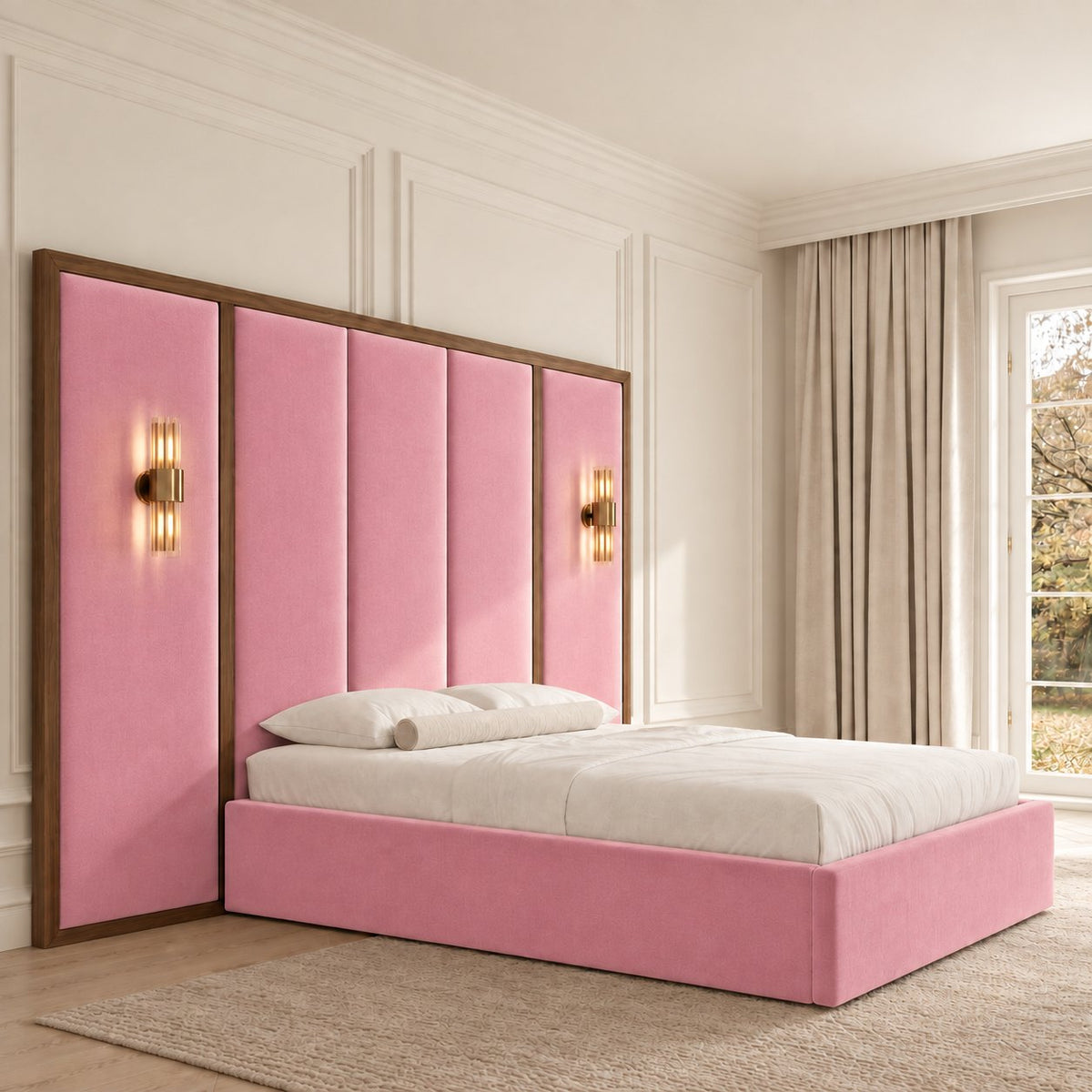 Volterra bed in pink, three-quarter view