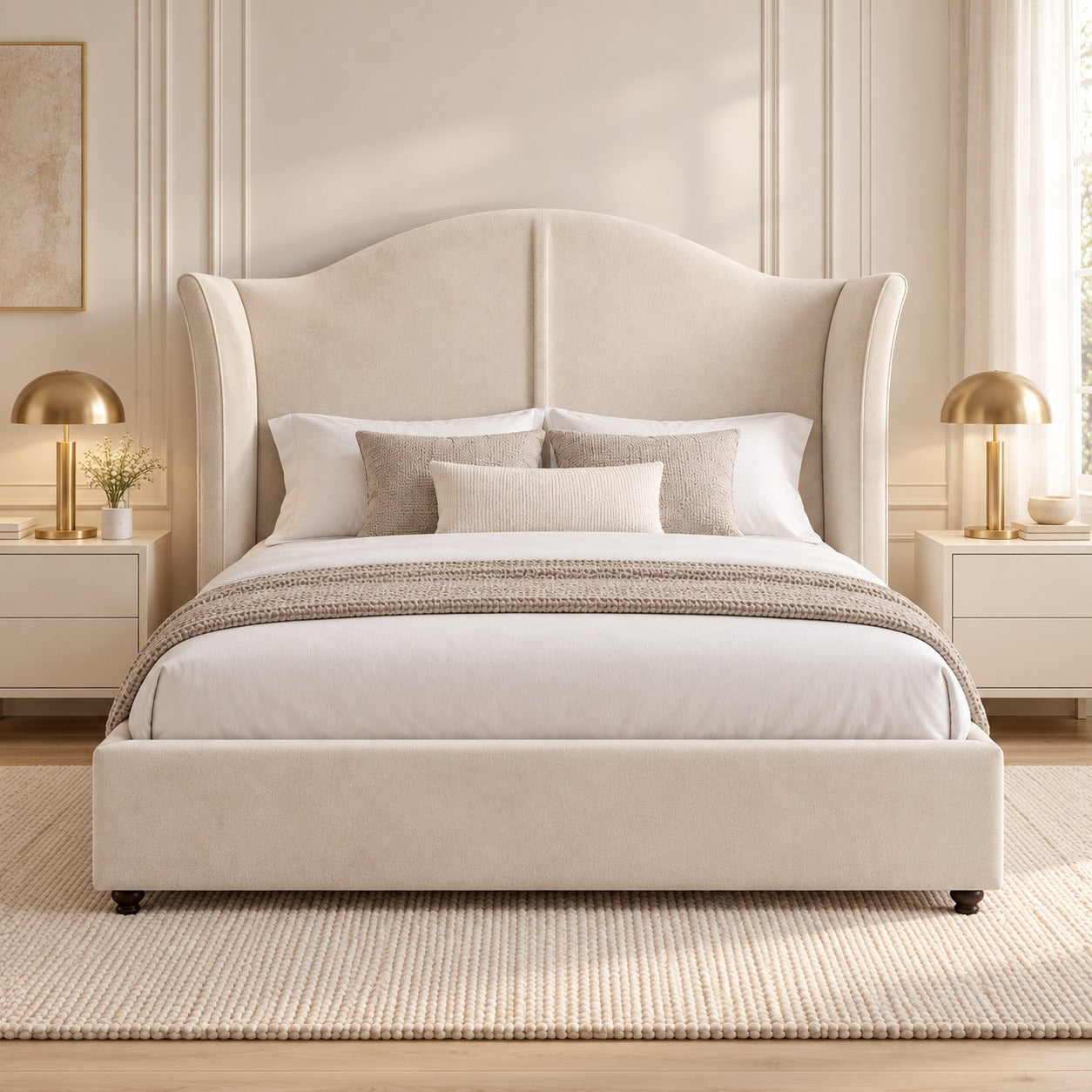 Zampa Curved Top Curved Winged Upholstered Soft Velvet Bed Frame
