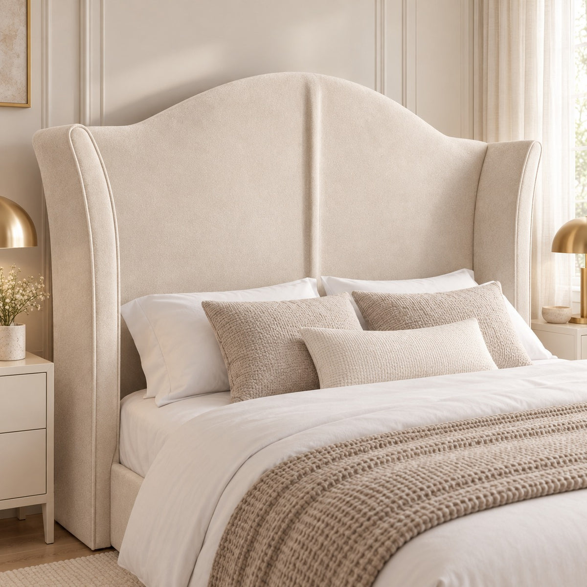 Zampa Curved Top Curved Winged Upholstered Soft Velvet Bed Frame