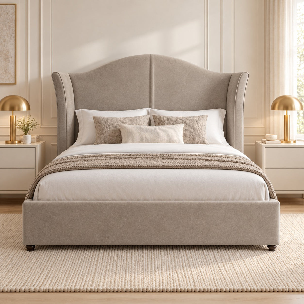 Zampa Curved Top Curved Winged Upholstered Soft Velvet Bed Frame