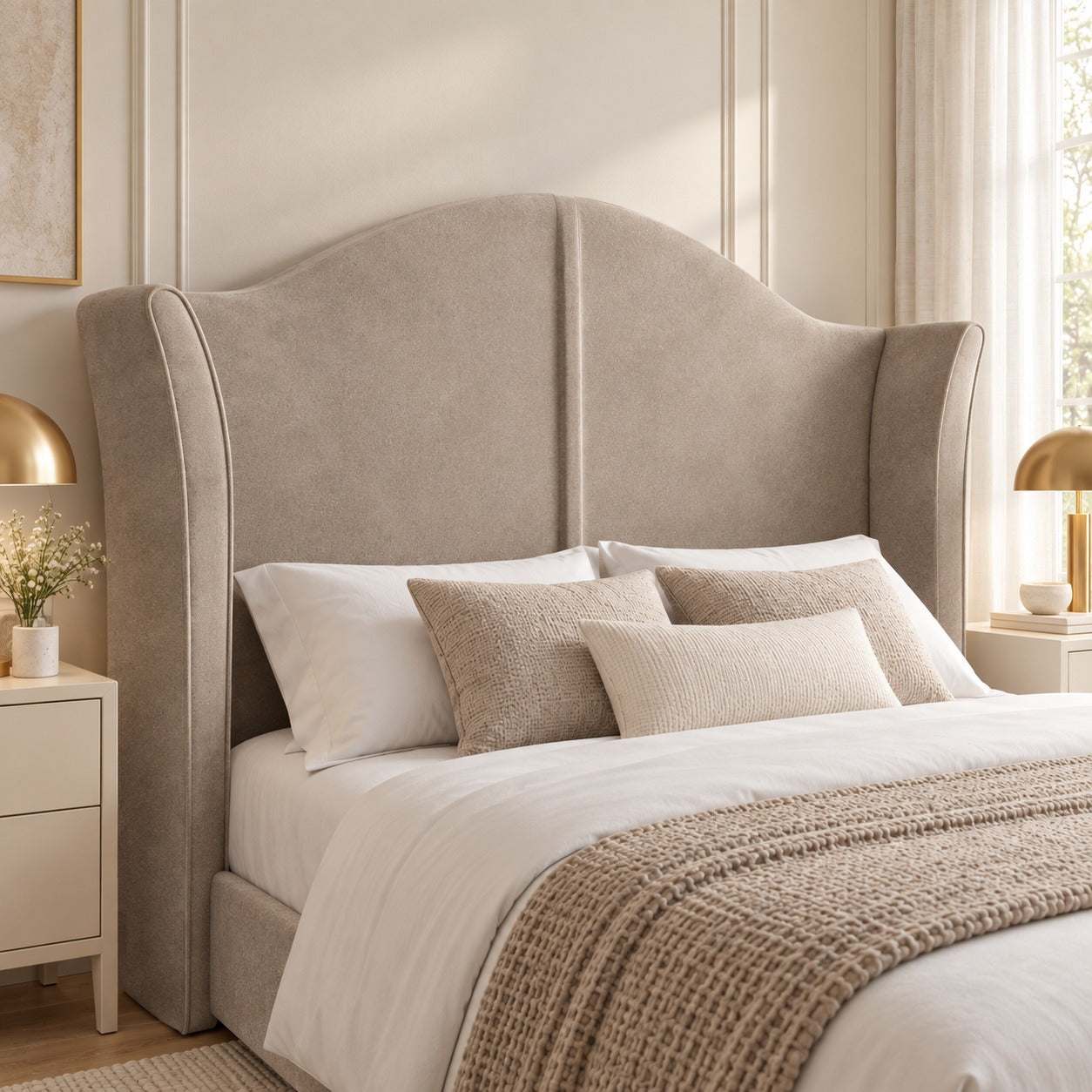 Zampa Curved Top Curved Winged Upholstered Soft Velvet Bed Frame