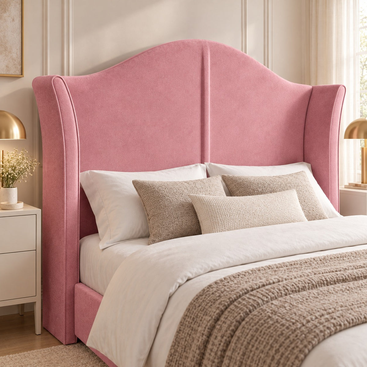 Zampa Curved Top Curved Winged Upholstered Soft Velvet Bed Frame